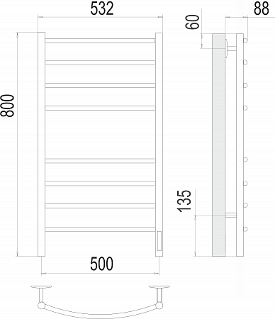Классик П8 500х800 электро КС 9005 матовый Полотенцесушитель TERMINUS Северск - фото 3