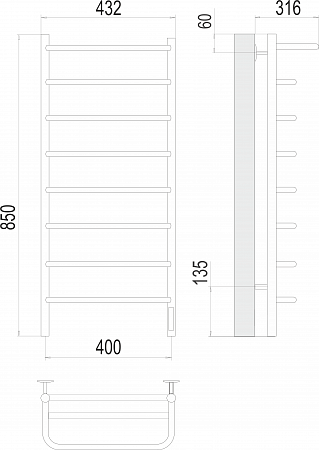 Полка П8 400х850 Электро Полотенцесушитель  TERMINUS Северск - фото 3