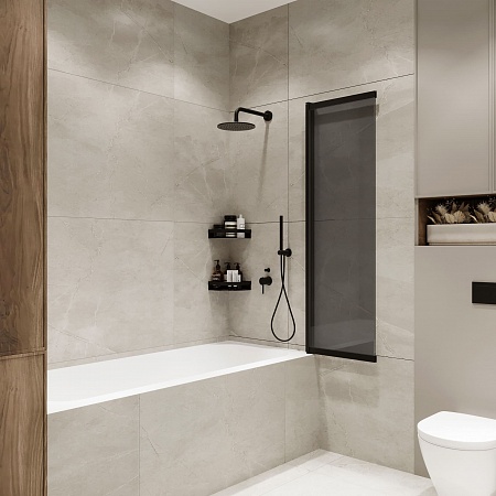 Шторка на ванну слайдер Terminus Ното 01 1500х900 проф.черный, тонированная Северск - фото 3