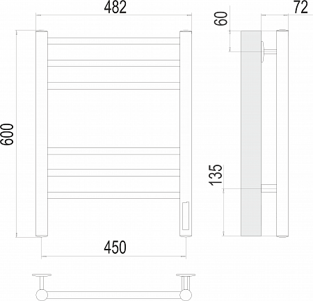 Аврора П6 450х600 электро КС 9005 матовый Полотенцесушитель TERMINUS Северск - фото 3