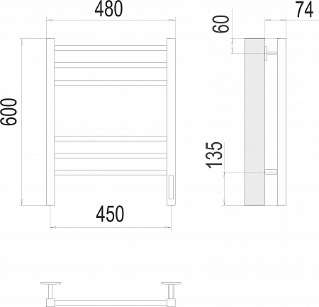 Сицилия П6 450х600 электро КС ЧЕРНЫЙ МУАР Полотенцесушитель TERMINUS Северск - фото 3